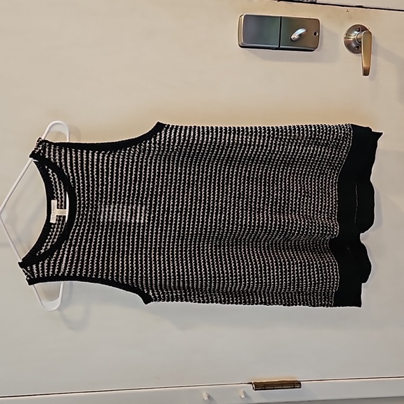 Eileen Fisher Black Tan Mesh Organic Cotton Linen Bateau Tank L Petite NWT - Picture 4 of 8